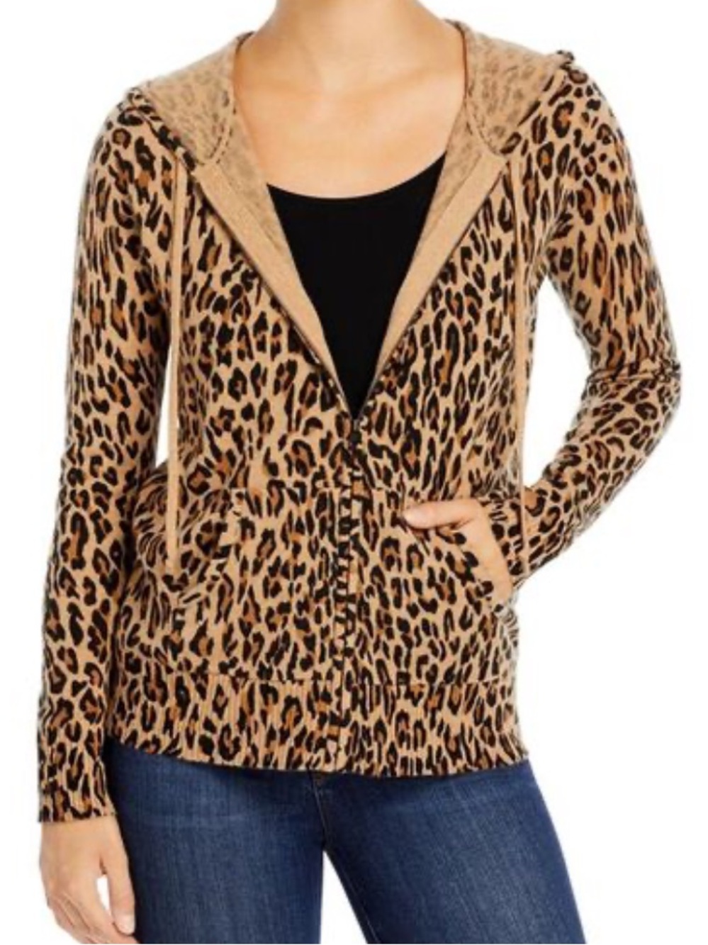 C By Bloomingdale’s Cashmere Leopard Sweater Luxurious Zip up Hoodie Jacket M